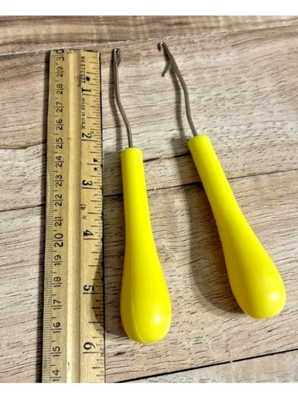 Vintage-Style Yellow Plastic (2) Rug Latch Hooks For Crafting & Weaving